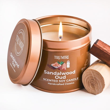 Sandalwood Oud - Scented Candles for Men - 5oz Natural Soy Clean Organic Non Toxic - Masculine Scent Gifts - Candel for Home Bedroom Bathroom Apartment Room Décor Aesthetic New House Essentials