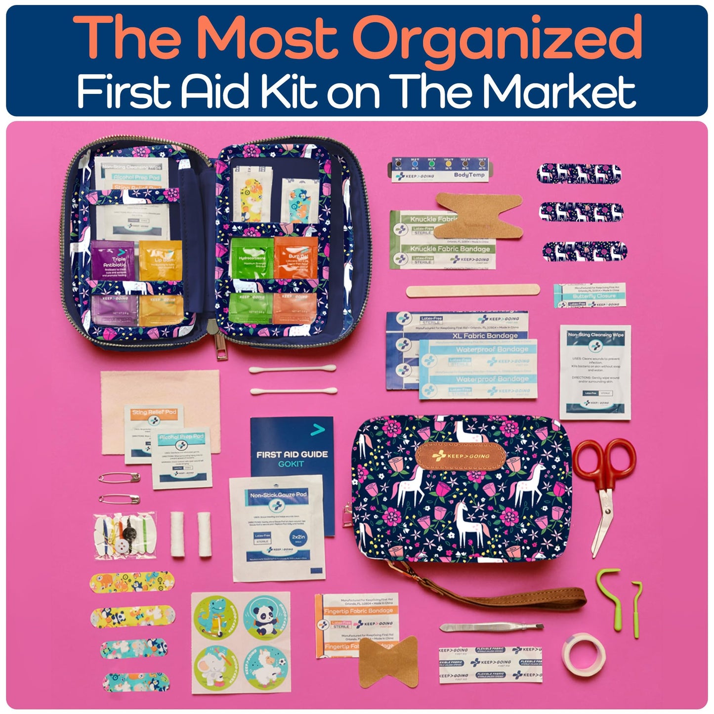 Keep Going Travel First Aid Kit Bundle of 2 Kits, First Aid Kit for Car, Home, Dorm, & Boat with Latex-Free Bandages – Travel Kit Bundle for Families
