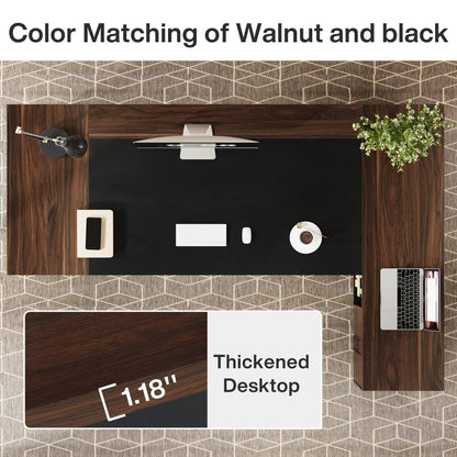 Tribesigns L-Shaped Executive Desk, 78-Inch Large Office Desk with Drawers and Lateral File Cabinet, Modern Business Furniture with Storage Shelves, Workstation for Home Office (Walnut + Black)