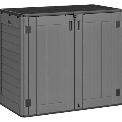 YITAHOME Outdoor Storage Shed w/o Shelf, 30 cu ft Horizontal Storage Shed Outdoor, Resin Waterproof Storage Cabinet for Garage, Poolside, Bikes, and Garden (Dark Gray + Black)