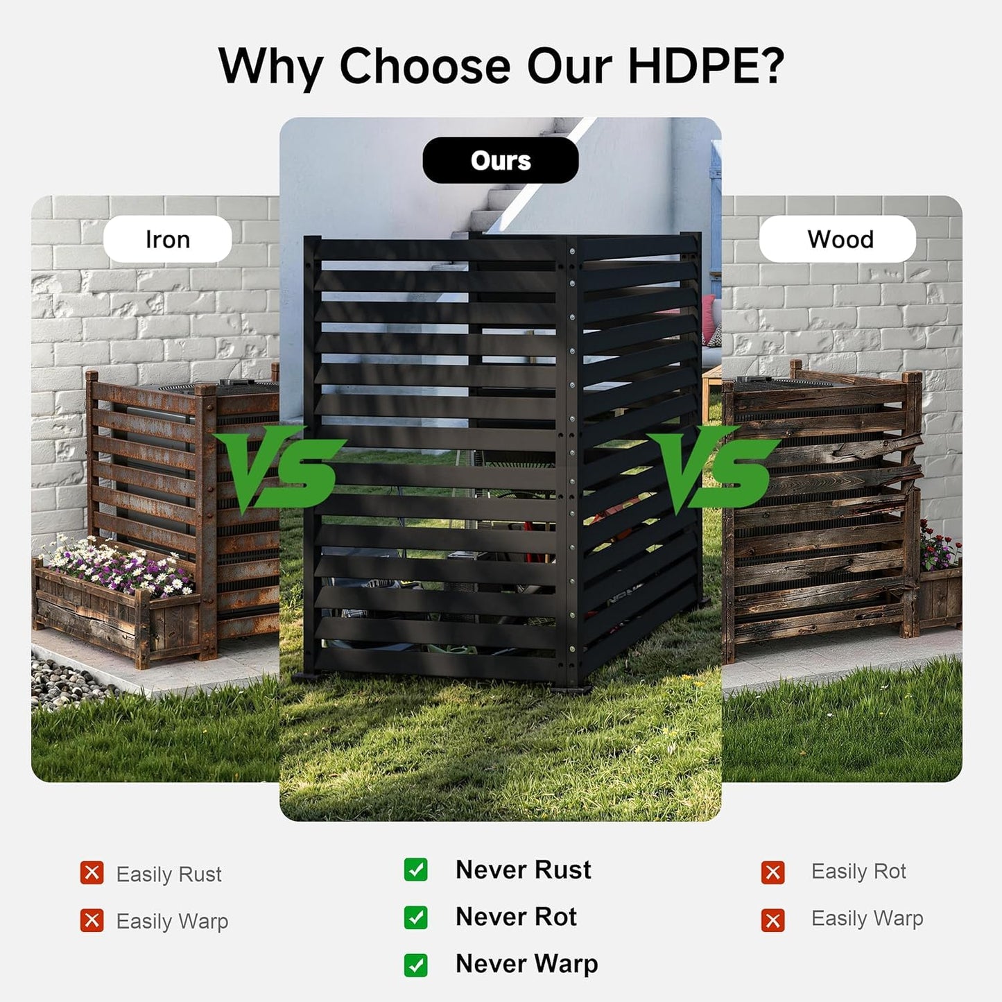 Air Conditioner Fence 1 Panel, 60" H x 38" W HDPE Privacy Fence Panel, Outdoor Privacy Fence Screen with Metal Stakes, Pool Equipment Enclosure & Trash Can Enclosure (Slanted 38" W x 60" H (1 Panel))