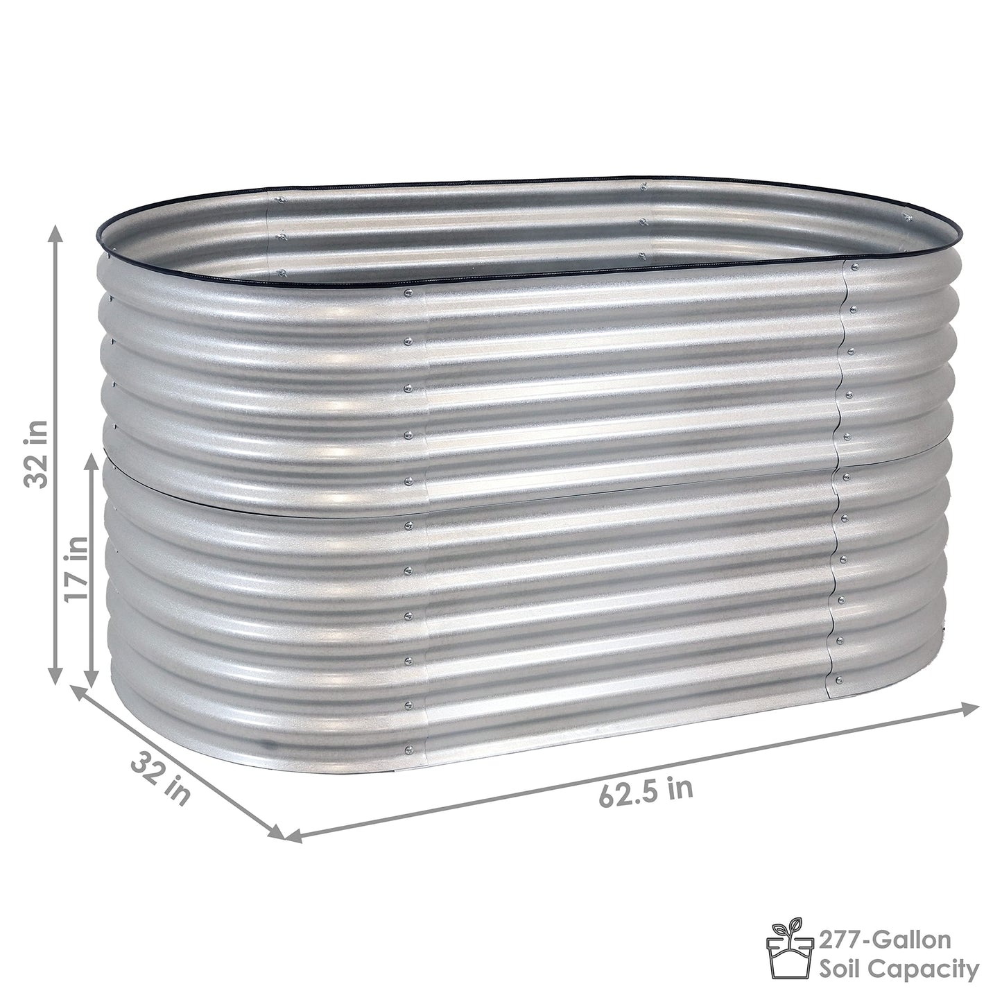 Sunnydaze 62.5-Inch Oval Raised Garden Bed Outdoor - Modular Raised Garden Bed with Rubber Edge Trim - Silver