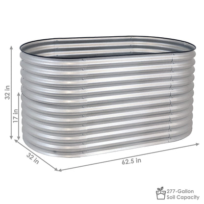 Sunnydaze 62.5-Inch Oval Raised Garden Bed Outdoor - Modular Raised Garden Bed with Rubber Edge Trim - Silver
