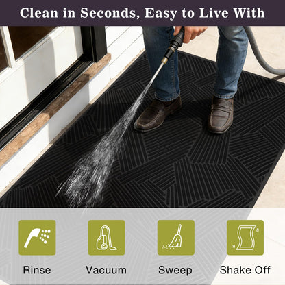 BelleCosy Large Heavy Duty Door Mat Indoor Outdoor, 5′ x 8′ Low Profile Non Slip Commercial Floor Mat for High Traffic, Grid-Pattern Dirt Trapping All-Weather Entryway Rug for Garage, Patio