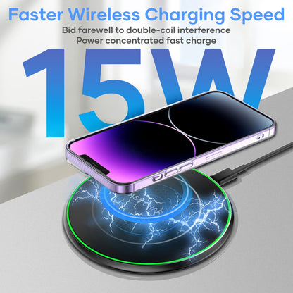 Wireless Charger, Wireless Charging Pad Compatible with iPhone 16 15 14 13 12 11 Pro Max/Mini/Plus/XR, 15W Max Fast Wireless Charging Pad Mat for Samsung Galaxy S23/S22/S21/S20/S10, AirPods Pro/3/2