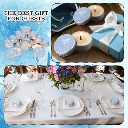MTLEE 50 Pcs Blue Floral Wedding Thank You Candles Gifts for Guests, Bridal Shower Baby Shower Favors, 1 oz Mini Lavender Scented Soy Wax Candles Tin Bulk for Birthday Aromatherapy Party Favors
