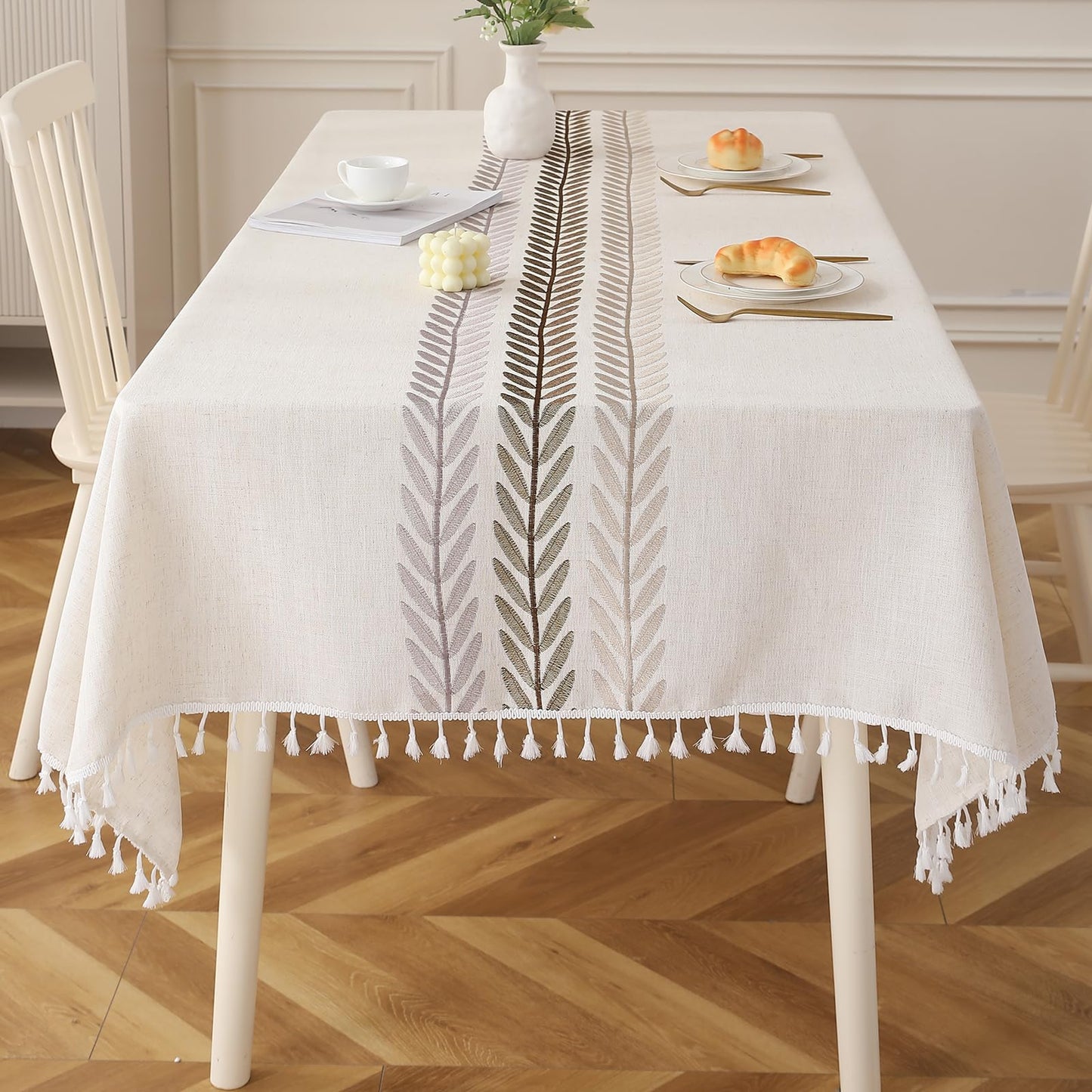 Deep Dream Table Cloth Rectangle Table, Rustic Waterproof Cotton Linen Tablecloths, Wrinkle Free Farmhouse Style Table Cloths for Parties, Kitchen Dining, Holiday, 55''x102'', 8-10 Seats