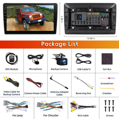 Car Radio Stereo for Jeep Wrangler JK 2007-2018,2+64G Android 13 Touch Screen Radio with Wireless CarPlay Android Auto Bluetooth GPS Navigation Backup Camera