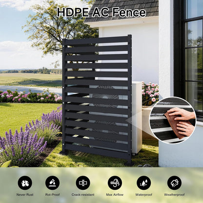 Air Conditioner Fence 1 Panel, 60" H x 38" W HDPE Privacy Fence Panel, Outdoor Privacy Fence Screen with Metal Stakes, Pool Equipment Enclosure & Trash Can Enclosure (Slanted 38" W x 60" H (1 Panel))