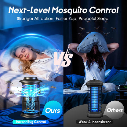 Bug Zapper Outdoor, 2-in-1 Mosquito Zapper with Attraction Light & Airflow Trap, 12H Long-Lasting Rechargeable Cordless Fly Zapper, Auto ON/Off, IPX5 Waterproof or Patio, Camping, Garage