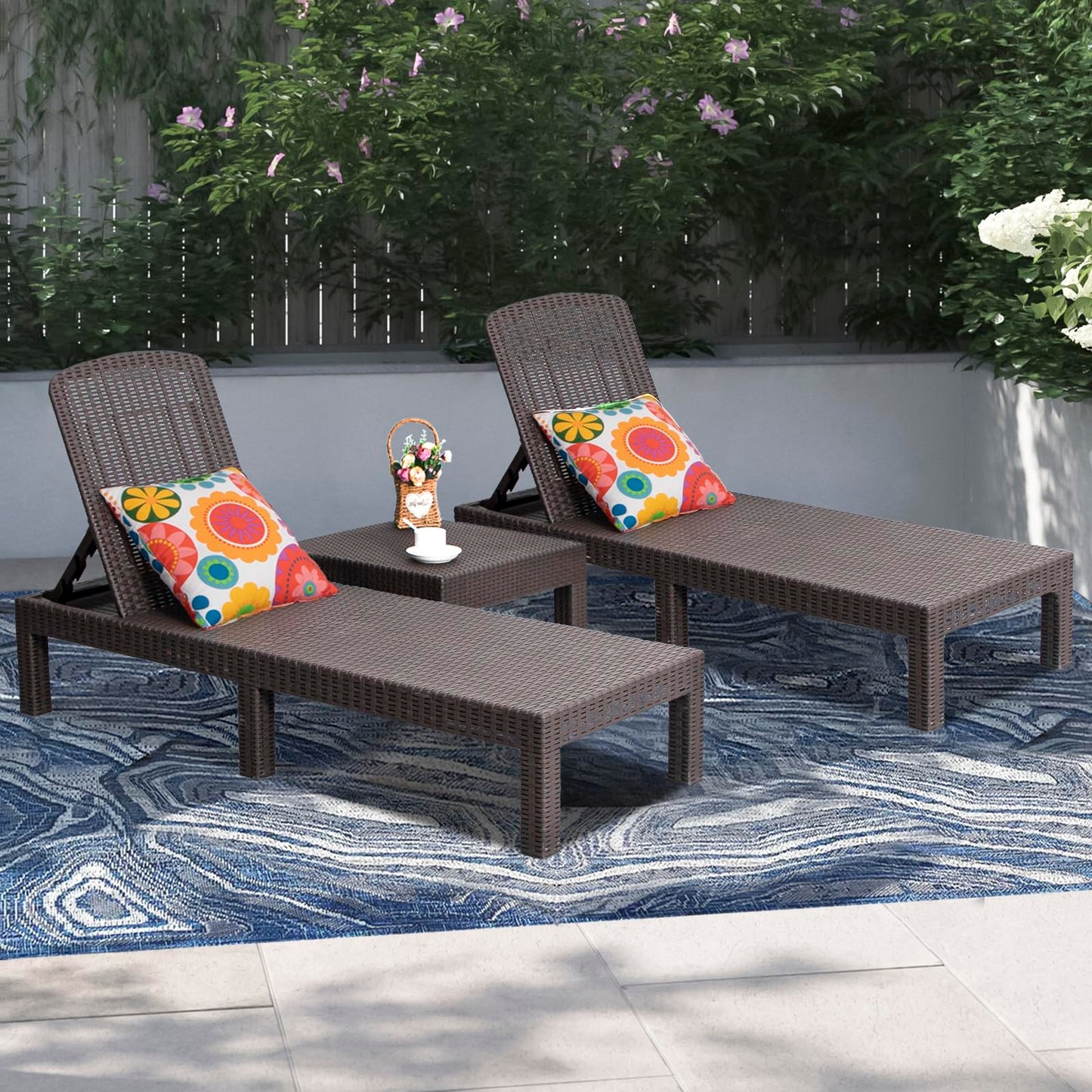 DIMAR GARDEN Beach Chairs Outdoor Chaise Lounge,Resin Pool Lounge Chair Waterproof Recliner,Mocha