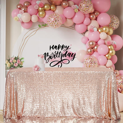 Juya Delight 60" x 120" Rose Gold Rectangle Sequin Tablecloth for Party Dinner Banquet Festival Wedding Anniversary Exhibition Dessert Table