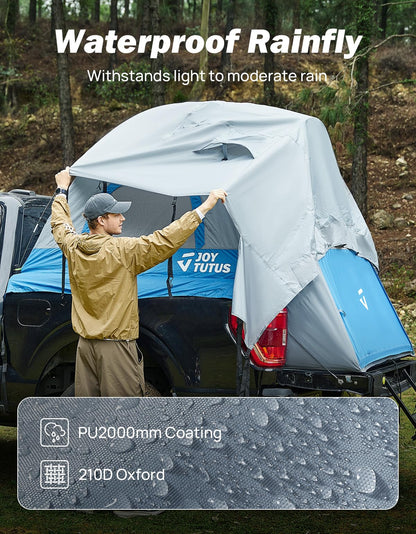 JOYTUTUS Truck Tent, Portable Truck Bed Tent with Rainfly, Truck Tent for 6.0'-6.3' with Fiberglass Pole, Waterproof PU2000mm Double Layer for 2 Person - Blue