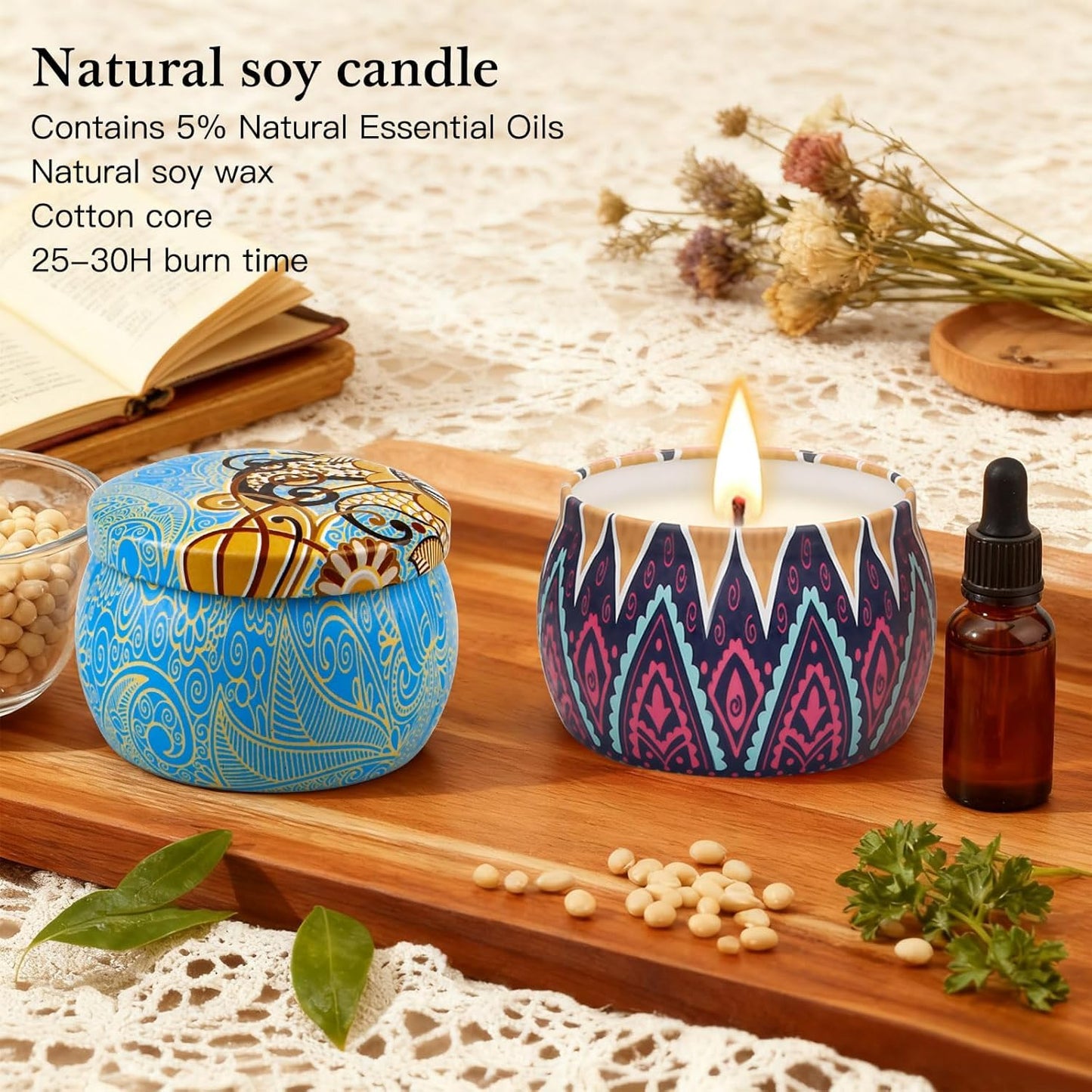 Candle Gift Set for Women, 4 Pack Long Lasting Lavender Scented Soy Candles, Aromatherapy Candles for Home Relaxation, Ideal Gift for Birthday, Thanksgiving, Mother's Day, Valentine's Day