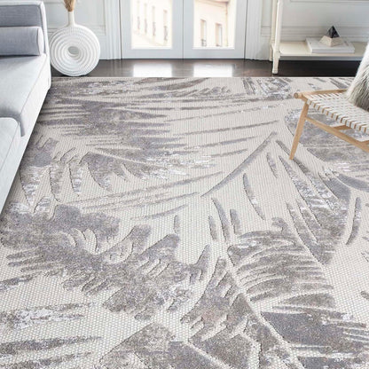 Superior Indoor Outdoor Area Rug, Floor Decor Perfect for Patio, Pool, Deck, Kitchen, Entryway, Tropical Leaves Coastal Style Rug, Siesta Collection, 5' 2" x 7' 2", Slate