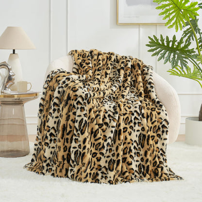 Cozy Bliss Faux Fur Throw and Leopard Print Faux Fur Throw Blanket