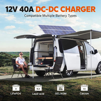 LiTime 12V 40A DC-DC Battery Charger with MPPT Solar Controller, Dual Input Smart Charger for 14.6V LiFePO4 Lithium Batteries, Fast Charging for RVs, Campers, Trailers, Solar, Home Backup and Off-Grid