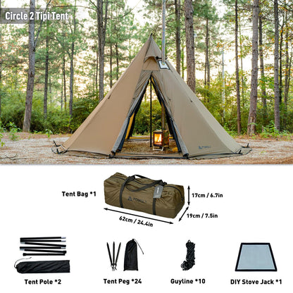 POMOLY Tipi Tent Camping Hot Tent, Circle 2 Portable Pyramid Wood Stove Tents for 2 Person Hiking, Hunting, Backpacking (Circular Braces)