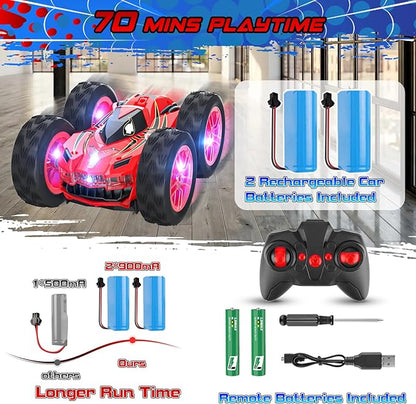 Remote Control Car for Kids RC Stunt Cars Toys for Boys Ages 4-7 with Cool Double-Sided Pattern and LED Flash 1:24 Vehicle Toy Car Hobby Racing Car Toys Gift for 3 4 5 6 7 8 9 Year Old Boys