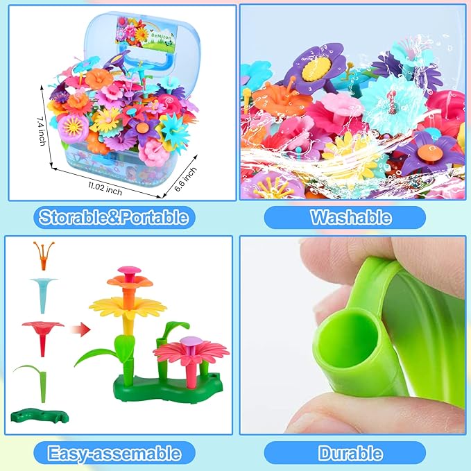 BEMITON Flower Building Toy Set for Girls Best Birthday Gifts for 3 4 5 6 7 Year Old Kids Arts and Crafts Kit for Toddlers STEM Activities and Gardening Pretend Playset 148 pcs
