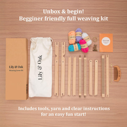 Lily & Oak Weaving Loom for Adults & Kids - Weaving Loom Kit | Beginner-Friendly Table Loom & Lap Loom with Yarn, Tools & Instructions | Wooden Loom for Multicraft Projects (15.8 x 11.8 inches)
