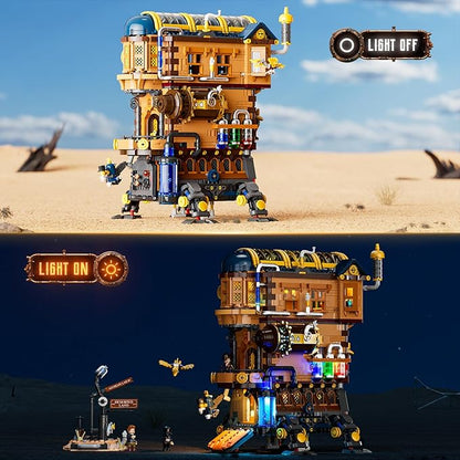 Mecha-Alchemist's Moving Castle Lighting Building-Bricks Set 2690 Pcs Gearwerk Alchemy Lab Collection Display Set for Adults and Steampunk Lovers
