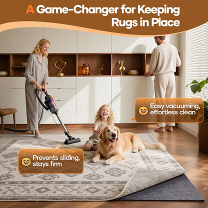 Veken Non-Slip Rug Pad Gripper - Cushioned Felt & Silicone Backing | 9 x 12 Ft, 1/4 Inch Thick