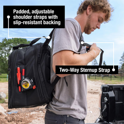 CLC Work Gear 55532 36-Pocket Tool Backpack – Heavy-Duty Ballistic Polyester Contractor Backpack with Laptop Compartment, Reinforced Glasses Case & Padded Straps