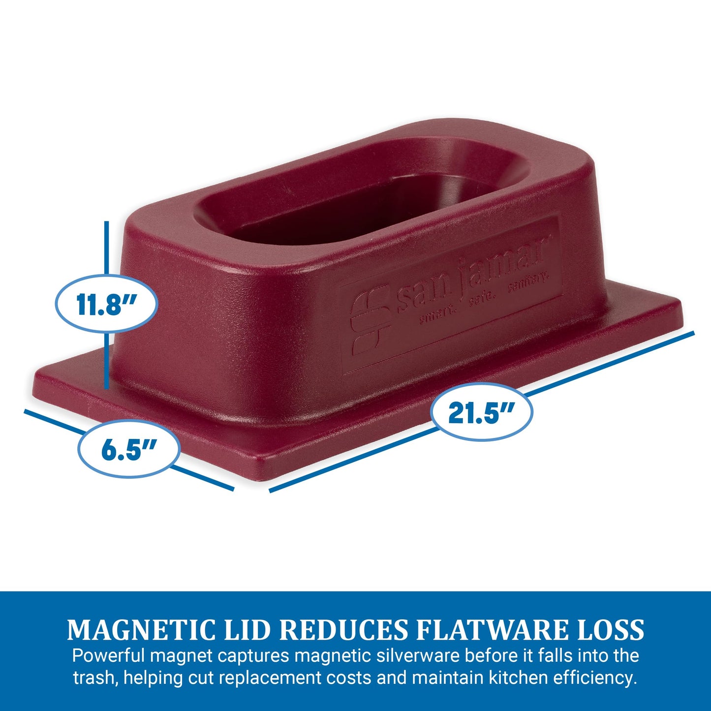 San Jamar KatchAll Magnetic Trash Can Lid for Retrieving Flatware, Magnetic Top for Garbage Bin, 21.5" x 11.75", 1 Count, Burgundy