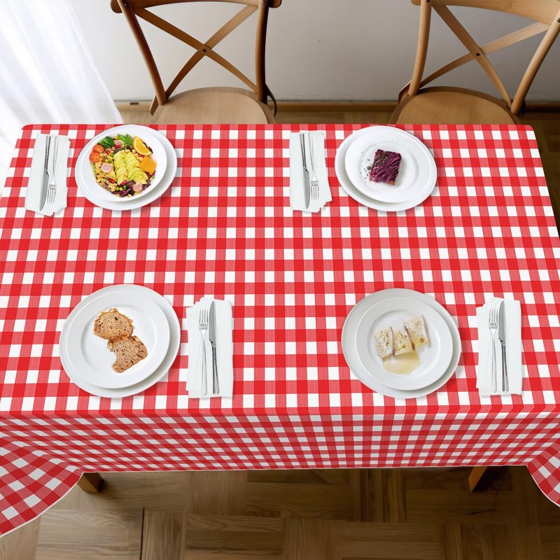 Childom 3 Pack Red and White Checkered Tablecloth 54"x108" Mothers Day Tablecloths for Rectangle,Disposable Plastic Table Cover for Wedding Home Birthday Picnic Buffet Pizza Party Racing Car Decor