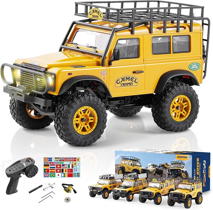 BEEZRC FMS 1/24 RC Crawler RTR FCX24M Land Rover Family Camel Trophy Edition Licensed RC Model 4WD RC Rock Truck 2.4Ghz Hobby Grade RC Car Model Mini Off Road Vehicle with Battery (Defender 90)