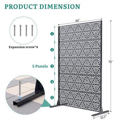 Ultym Decorative Privacy Screen Outdoor 72" H×44" W, Steel Laser Cut Snowflakes Garden Privacy Fence Panel, Weatherproof Freestanding Modern Screen Divider for Balcony Patio Deck Backyard Home
