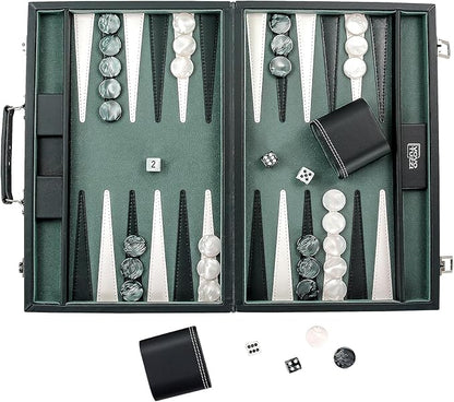Backgammon Sets for Adults 15 Inches Backgammon Board Games for Adults Leather Backgammon Sets for Family &amp Travel Checkerboard Design Grey and Black