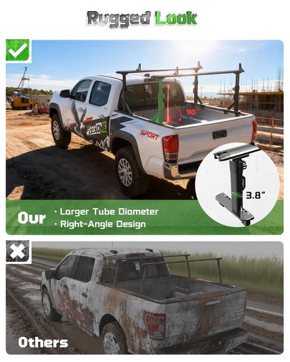 StarONE Heavy Duty Truck Ladder Rack, Adjustable Height Aluminum Truck Bed Rack Fit for Tacoma/Gladiator with Bed Rails, 800 LBS Capacity for Carrying Lumber/Ladders/Kayak
