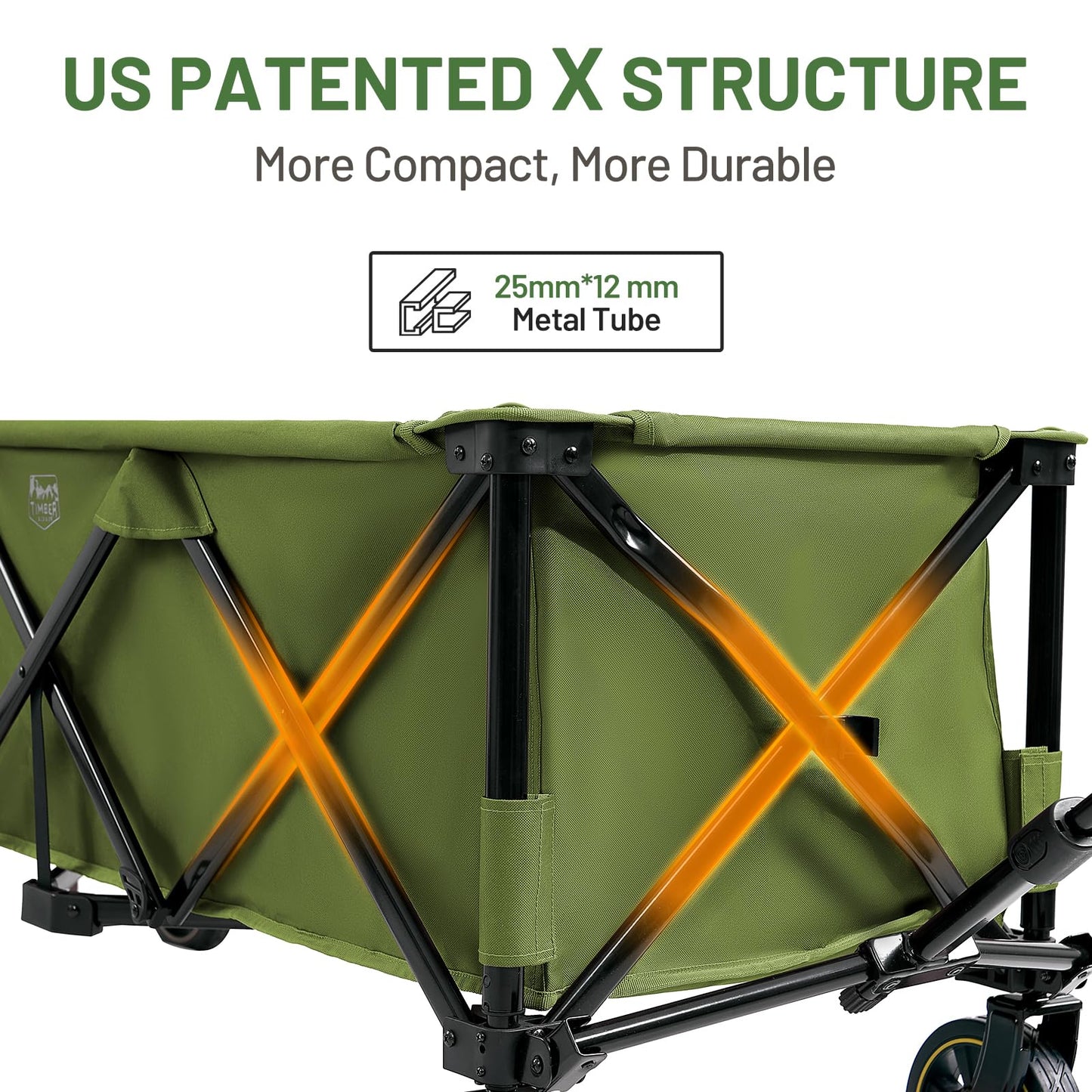 Timber Ridge 51.2'' Extended Collapsible Wagon Cart with Brakes and Cargo Net, Heavy Duty Foldable Utility Wagon with Adjustable Handle, 400L Capacity Portable Cart for Camping Sports Shopping