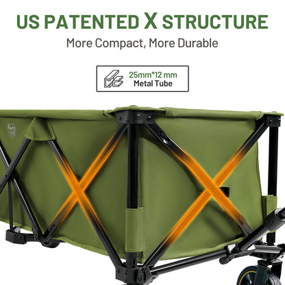 Timber Ridge 51.2'' Extended Collapsible Wagon Cart with Brakes and Cargo Net, Heavy Duty Foldable Utility Wagon with Adjustable Handle, 400L Capacity Portable Cart for Camping Sports Shopping