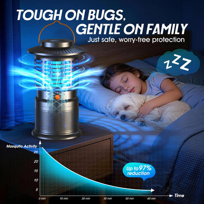 Bug Zapper Outdoor, 2-in-1 Mosquito Zapper with Attraction Light & Airflow Trap, 12H Long-Lasting Rechargeable Cordless Fly Zapper, Auto ON/Off, IPX5 Waterproof or Patio, Camping, Garage