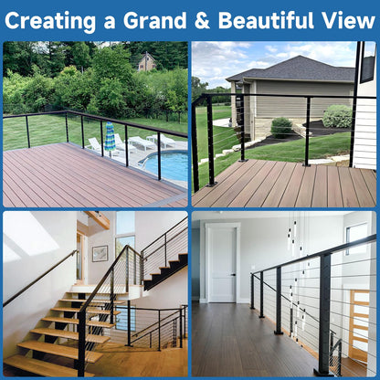 Gyykzz Black Cable Railing Post 36 Inch, 4 Pack Level Drilled Flat Top Railing Posts, Surface Mount T304 Stainless Steel Deck Wire Railing Posts for Indoor Outdoor Cable Railing System Kit