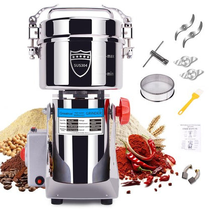 Greatrue 750g Electric Grain Mill Grinder, 304 Stainless Steel Flour Mill, 2800W High Speed Spice Grinder, Electric Grain Mill for Dry Wheat, Oats, Corn, Pepper and Coffee Beans
