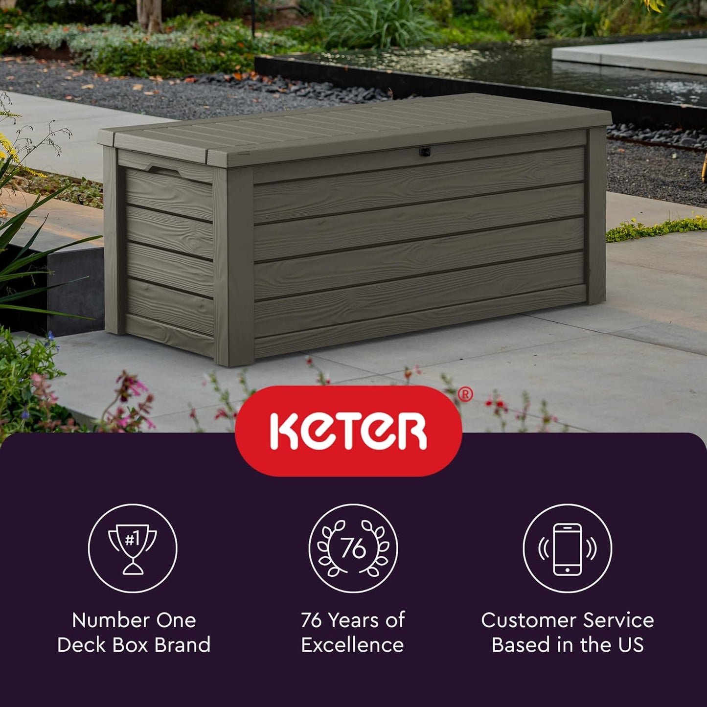 Keter Westwood 150 Gallon Resin Outdoor Storage Box - Ideal for Patio Furniture & Garden Tools | Taupe