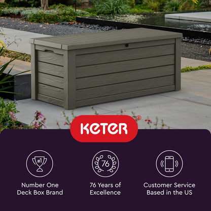 Keter Westwood 150 Gallon Resin Outdoor Storage Box - Ideal for Patio Furniture & Garden Tools | Taupe