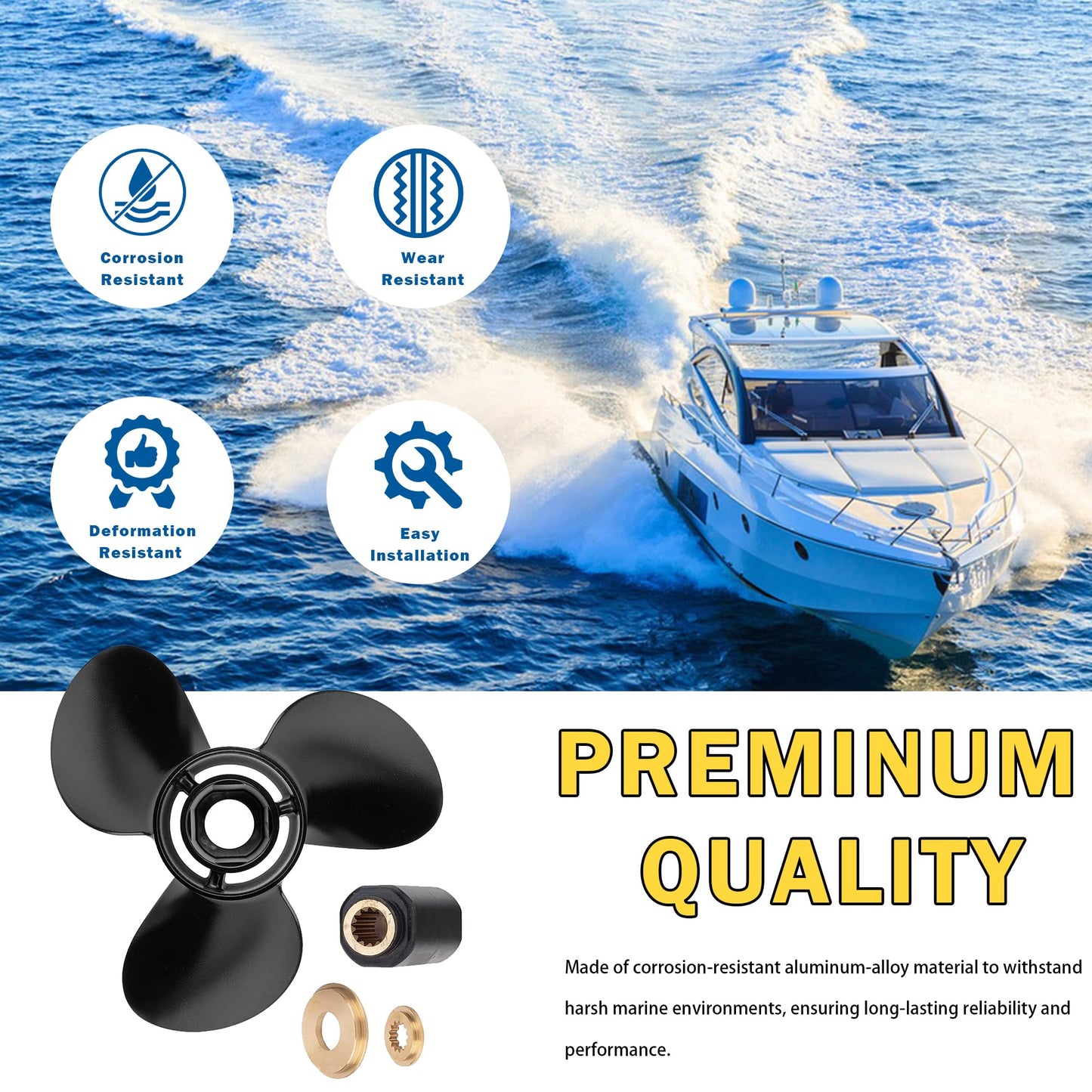 MiBarco 13 1/4x17 Upgrade Aluminum Boat Propeller for BRP,Johnson,Evinrude,OMC Stern Drive 40-140HP 13 Spline 13.25Diax 17Pitch Replace OEM 765183 Rh(Hub Kits Included)