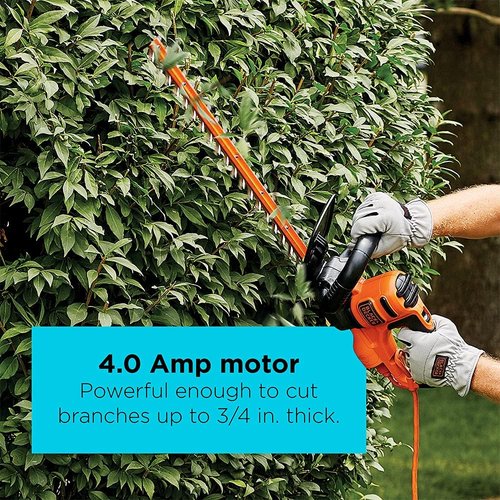 BLACK+DECKER 22" Electric Hedge Trimmer - Lightweight 4.0 Amp Dual Action with Full Wraparound Handle