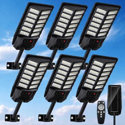 HWTDJJY Solar Street Light for Outdoor 6 Pack, 550W Multi-Mode Solar Street Light with Motion Sensor, 6500K IP67 Waterproof Dusk to Dawn Outdoor Light for Courtyard Path