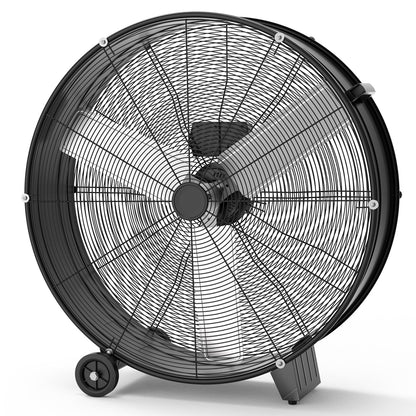 Takywep High Speed Air Circulator Fan, 30 Inch Heavy Duty Industrial Drum Fan - 6000 CFM 3-Speed Metal Floor Exhaust Fan - Portable with Rubber Casters and Handle for Warehouse, Garage, Workshop