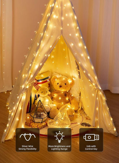 Brightown 300 LED Fairy Curtain Lights - 9.8ft x 9.8ft, USB Plug, 8 Lighting Modes | Warm White 2 Pack for Indoor/Outdoor Decor
