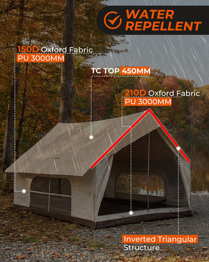KingCamp Camping Tent with Floor 6-8 Person, Canvas Hot Tent with Stove Jack, Waterproof & Windproof Cabin Tent for Family Camping & Outdoor Parties