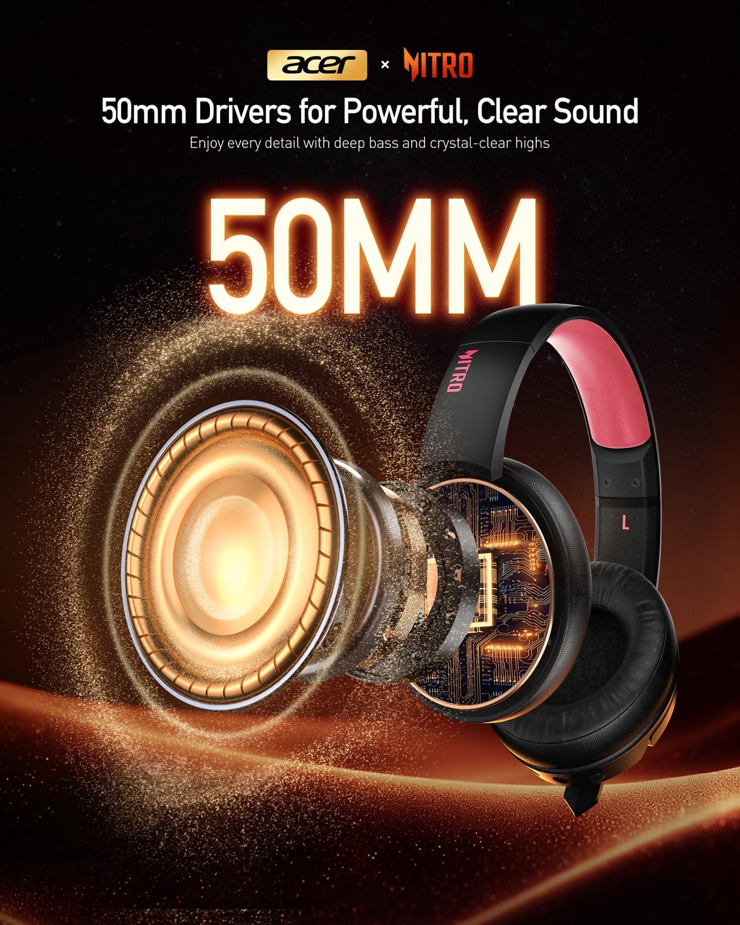acer Wireless Gaming Headset, PS5 Headset with 2.4GHz for Ps5, Ps4, PC, Switch, Bluetooth 5.3 + 100Hrs Gaming Headphones with Noise Canceling Mic for Laptop, Mobile, Mac, 50mm Drivers (Blackpink)
