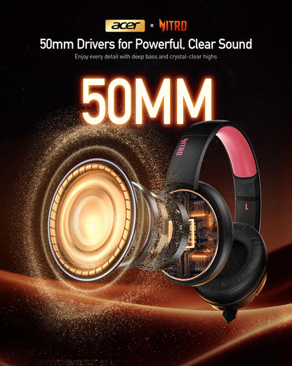 acer Wireless Gaming Headset, PS5 Headset with 2.4GHz for Ps5, Ps4, PC, Switch, Bluetooth 5.3 + 100Hrs Gaming Headphones with Noise Canceling Mic for Laptop, Mobile, Mac, 50mm Drivers (Blackpink)