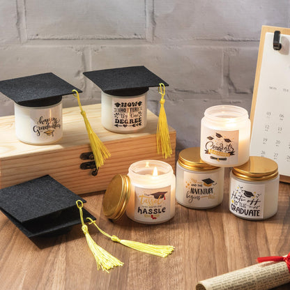 Conelist 48Pcs Graduation Scented Candles Gifts Set for Her Him Include 24 Pcs 7oz Jar Soy Wax Candles and 24 Pcs Mini Graduation Cap for Masters Degree College High School Graduate Gifts